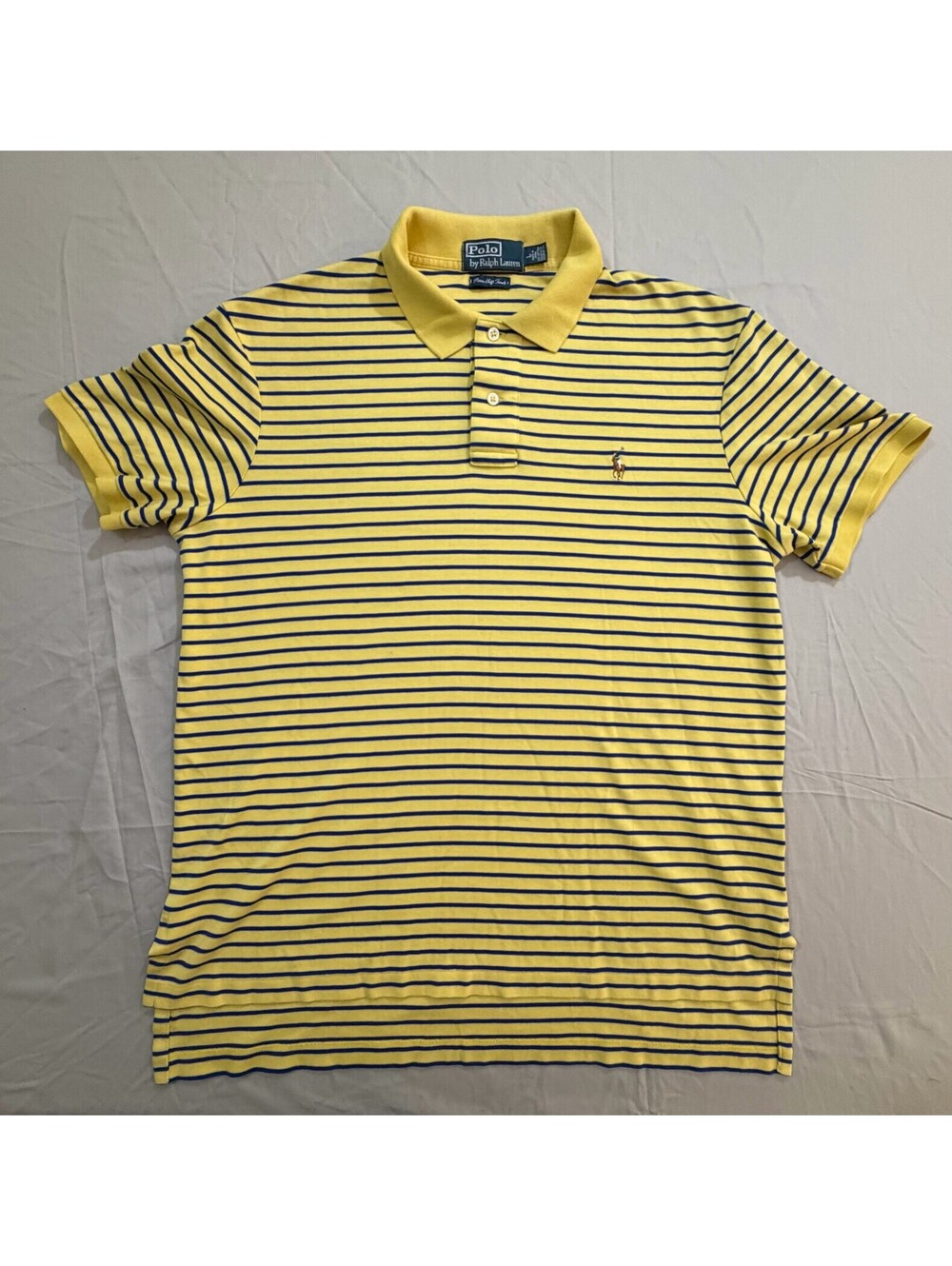 Polo Ralph Lauren Men’s L Yellow Blue Striped Pima Cotton Custom Fit Polo